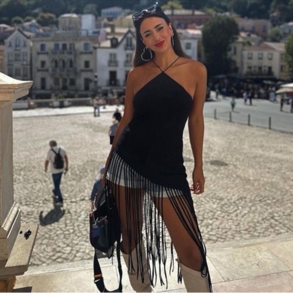 Zara Black Asymmetrical Fringe Top